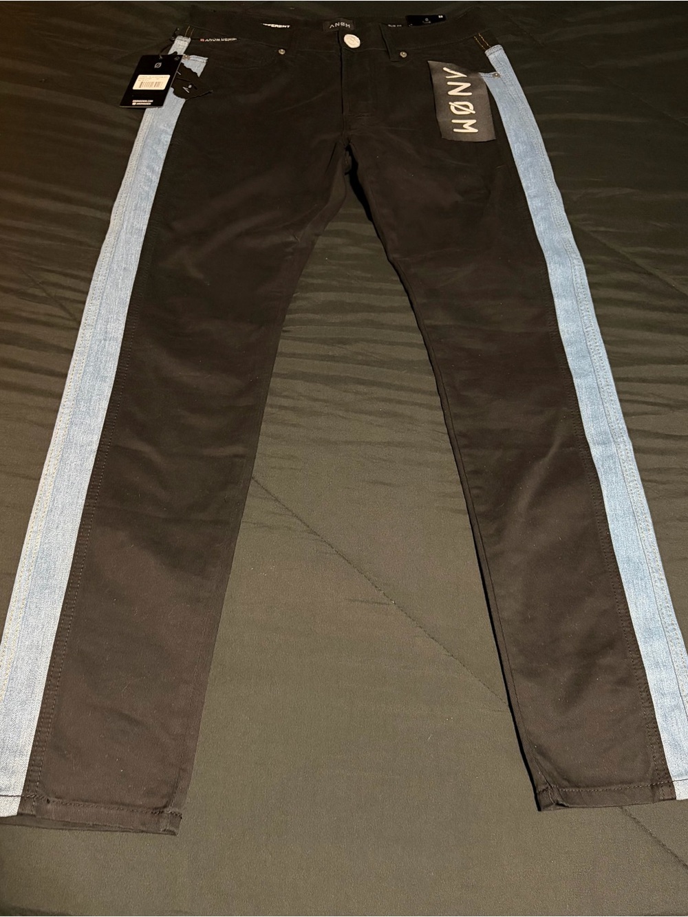 ANOM Black Slim Straight Jeans with Light Blue Side Stripes
